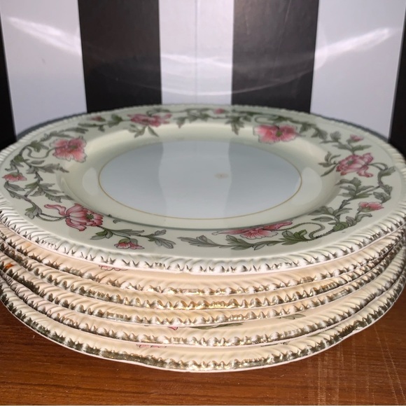 Set of 6 Vintage Plates Floral w/Gold Rim Cottage Shabby Chic Farmhouse Grandma - Picture 12 of 12